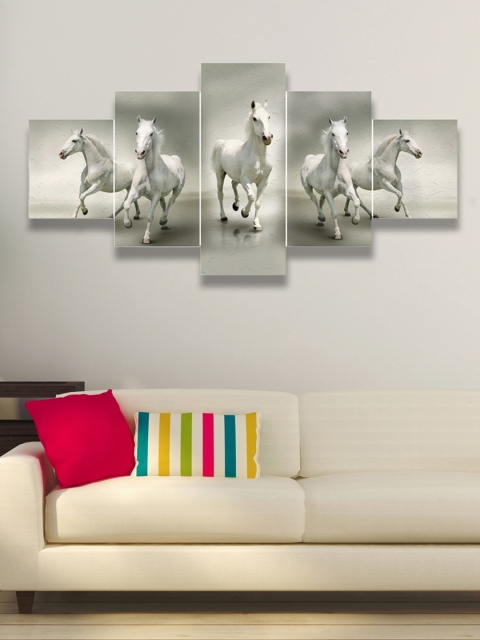 

eCraftIndia Set of 5 Multicoloured Running Horses Canvas Wall Art, Multi