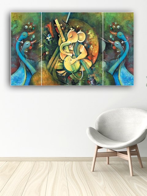 

eCraftIndia Set of 3 Multicoloured Lord Ganesha Canvas Wall Art, Multi