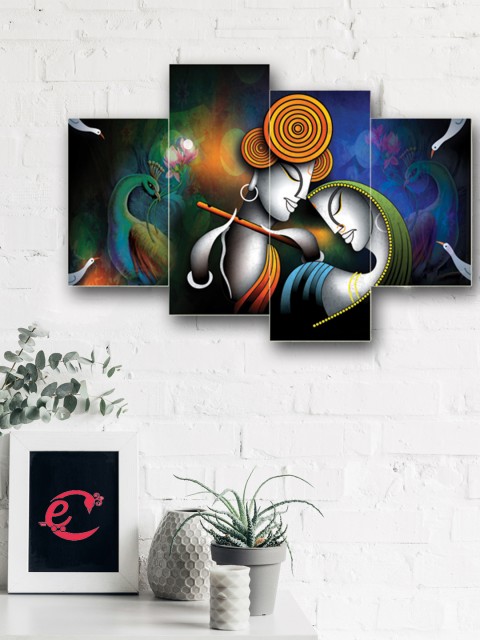 

eCraftIndia Set of 4 Multicoloured Radha Krishna Canvas Wall Art, Multi