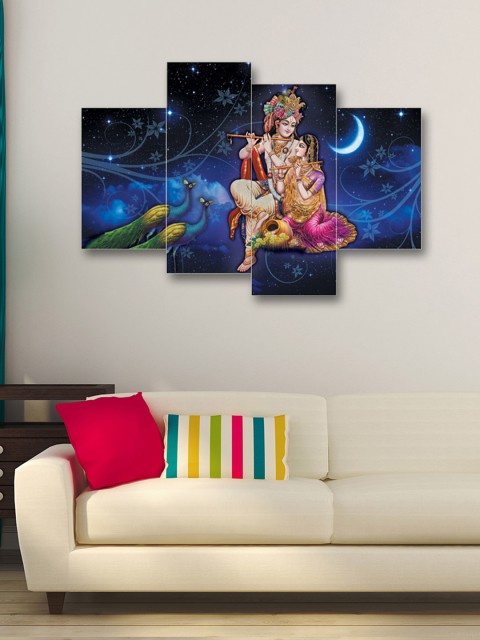 

eCraftIndia Set of 4 Multicoloured Radha Krishna Canvas Wall Art, Multi
