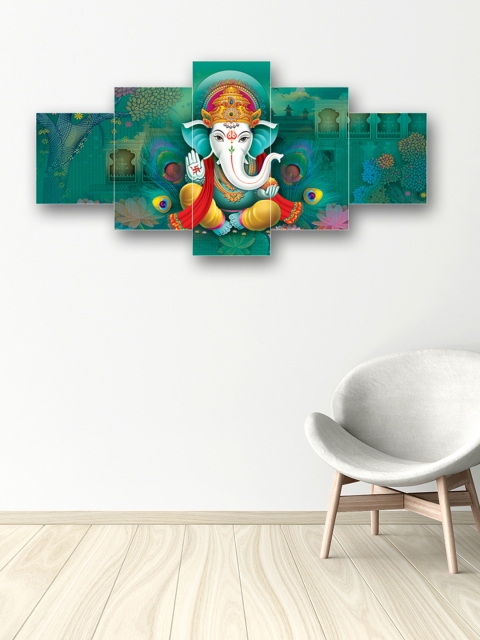 

eCraftIndia Set of 5 Multicoloured Lord Ganesha Canvas Wall Art, Multi