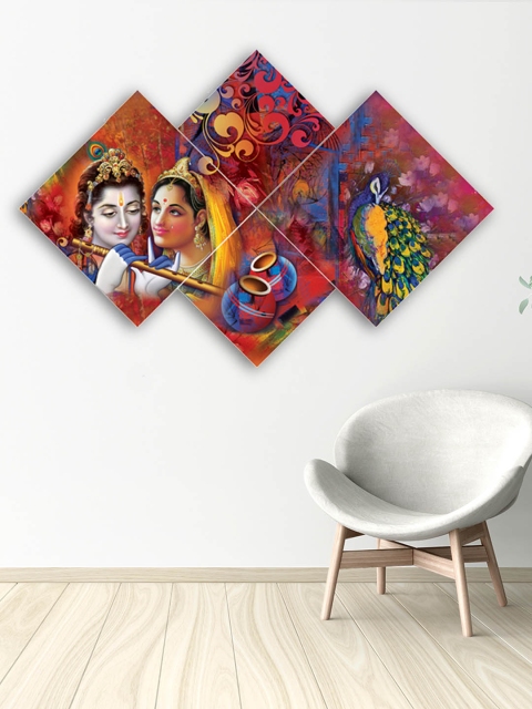

eCraftIndia Set of 4 Multicoloured Radha Krishna Canvas Wall Art, Multi