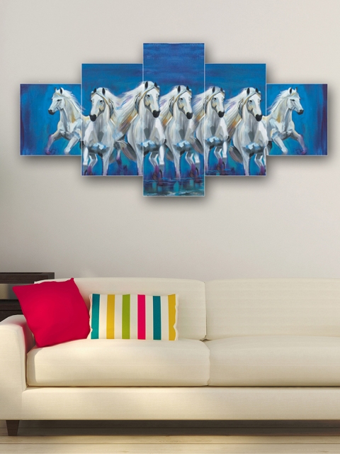

eCraftIndia Set of 5 Multicoloured Running Horses Canvas Wall Art, Multi