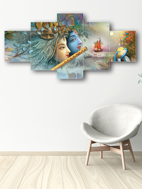 

eCraftIndia Set of 5 Multicoloured Radha Krishna Canvas Wall Art, Multi