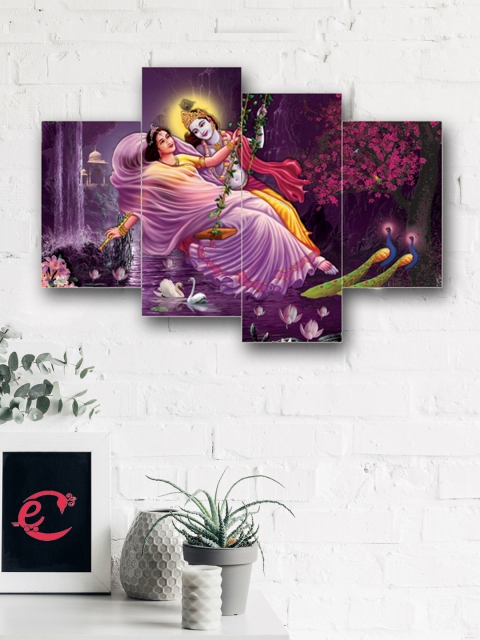 

eCraftIndia Set of 4 Multicoloured Radha Krishna Canvas Wall Art, Multi
