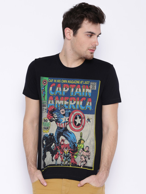 

Flying Machine Black Captain America Printed T-shirt
