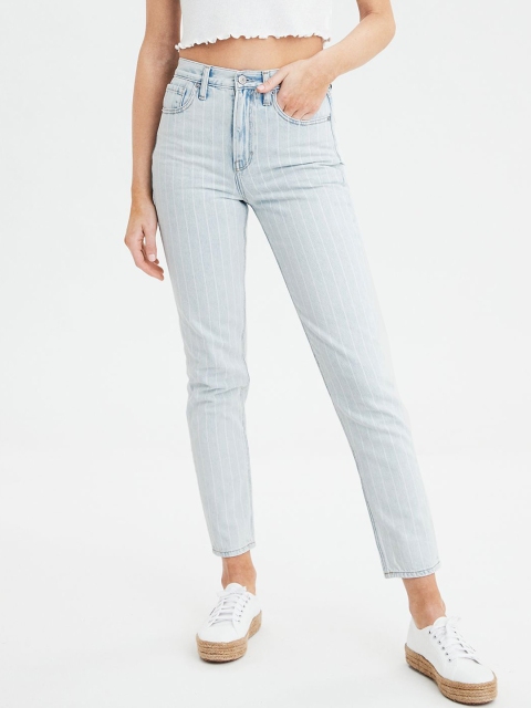 

AMERICAN EAGLE OUTFITTERS Women Blue High-Rise Clean Look Cropped Jeans