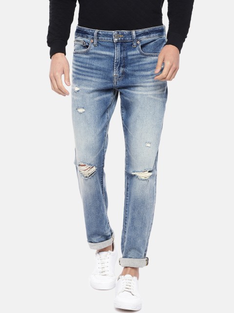 

AMERICAN EAGLE OUTFITTERS Men Blue Slim Fit Mid-Rise Highly Distressed Stretchable Jeans