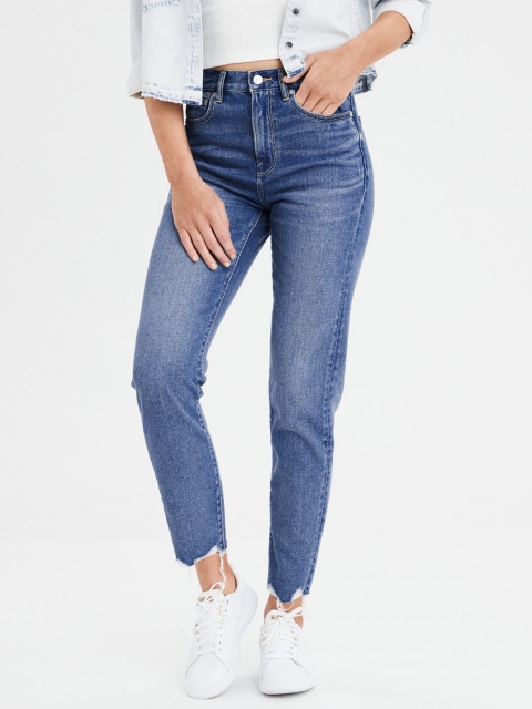 

AMERICAN EAGLE OUTFITTERS Women Blue Regular Fit High-Rise Clean Look Cropped Jeans