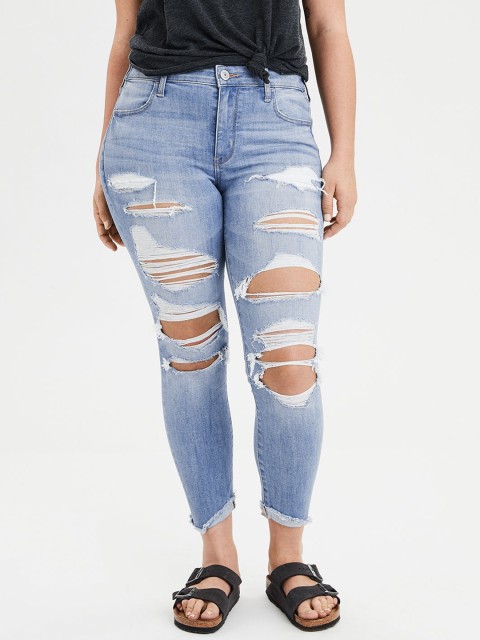 

AMERICAN EAGLE OUTFITTERS Women Blue Slim Fit Low-Rise Highly Distressed Stretchable Jeans