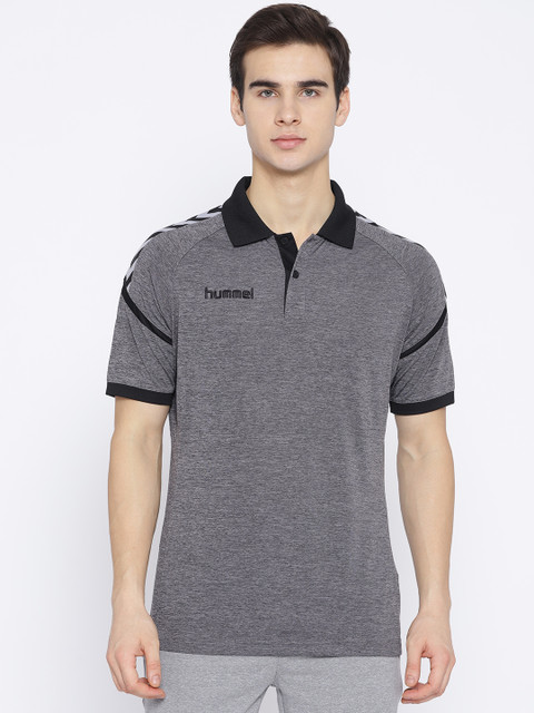 

hummel Men Grey Melange Solid Polo Collar T-shirt