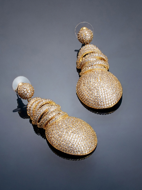 

shaze Gold-Plated Cubic Zirconia Contemporary Drop Earrings