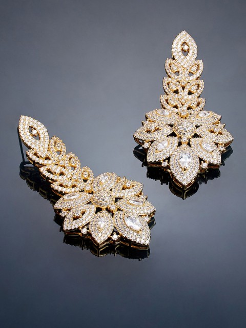 

shaze Gold-Plated & White Antique Leaf Shaped Drop Earrings