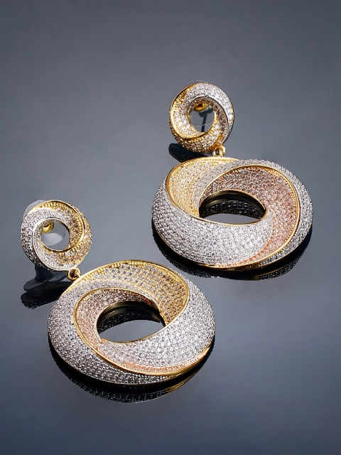 

shaze Women Silver-Plated & Gold-Toned Circular Drop Earrings