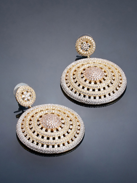 

shaze Silver-Toned Circular Drop Earrings