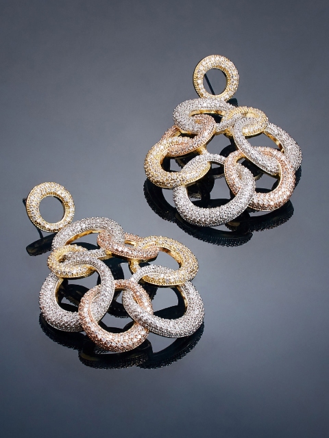 

shaze Gold-Plated CZ Studded Circular Drop Earrings, Silver