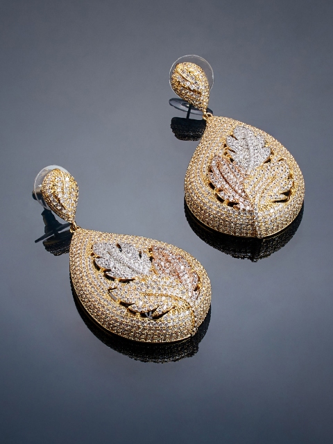 

shaze Gold-Toned Leaf Shaped Drop Earrings