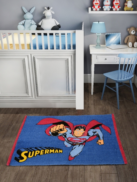 

Saral Home Unisex Blue Superman Printed Cotton Bath Rug