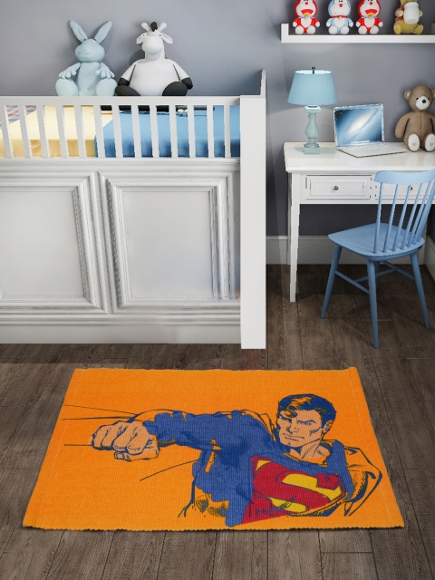

Saral Home Unisex Orange & Blue Superman Printed Cotton Bath Rug