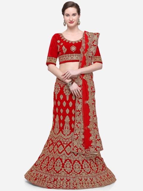 

V SALES Red Semi-Stitched Lehenga & Blouse with Dupatta