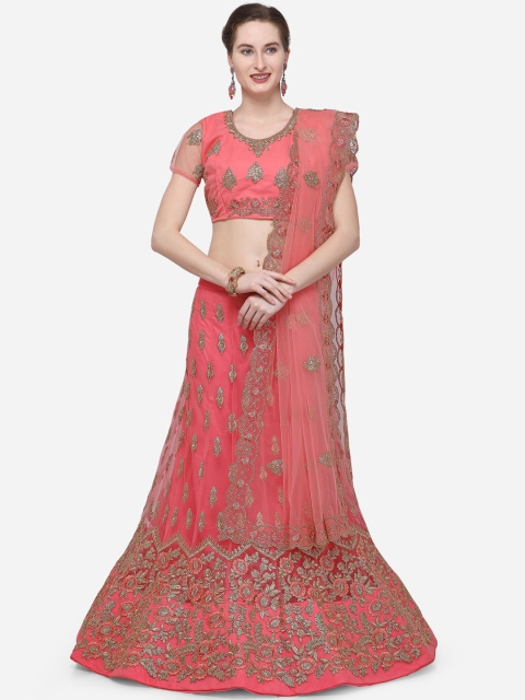

V SALES Women Pink Semi-Stitched Lehenga & Blouse with Dupatta