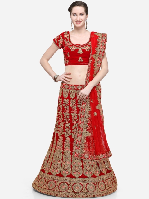

V SALES Red Semi-Stitched Lehenga & Blouse with Dupatta