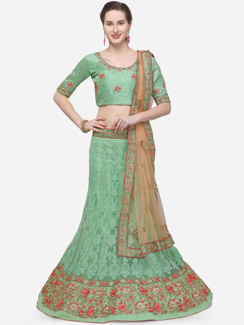 

V SALES Sea Green Semi-Stitched Lehenga & Blouse with Dupatta