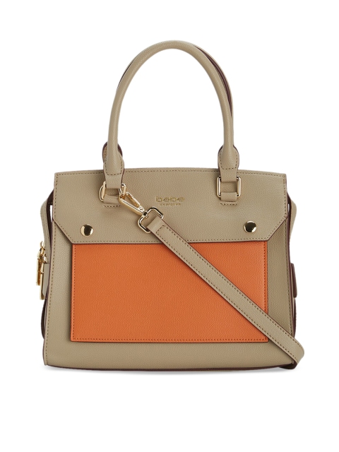 

bebe Beige & Orange Colourblocked Handheld Bag