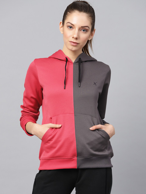 

HRX by Hrithik Roshan Women Coral Pink Colourblocked Lifestyle Hooded Sweatshirt