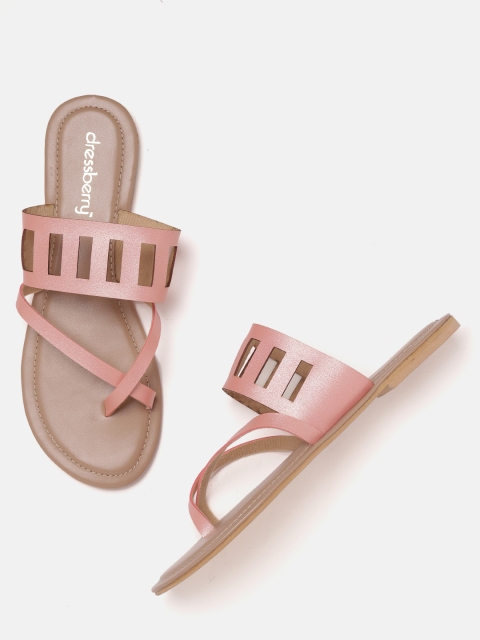 

DressBerry Women Rose Gold-Toned Laser Cut One Toe Flats