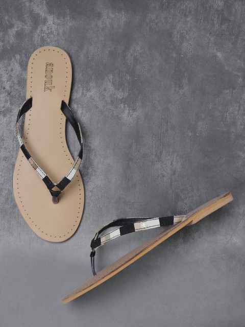 

Anouk Women Black & Off-White Colourblocked Open Toe Flats