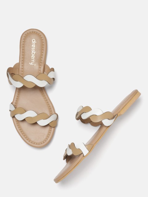 

DressBerry Women Beige & White Colourblocked Open Toe Flats