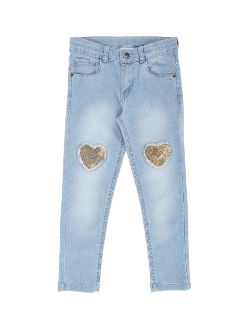 

Pantaloons Junior Girls Blue Regular Fit Mid-Rise Embellished Clean Look Jeans