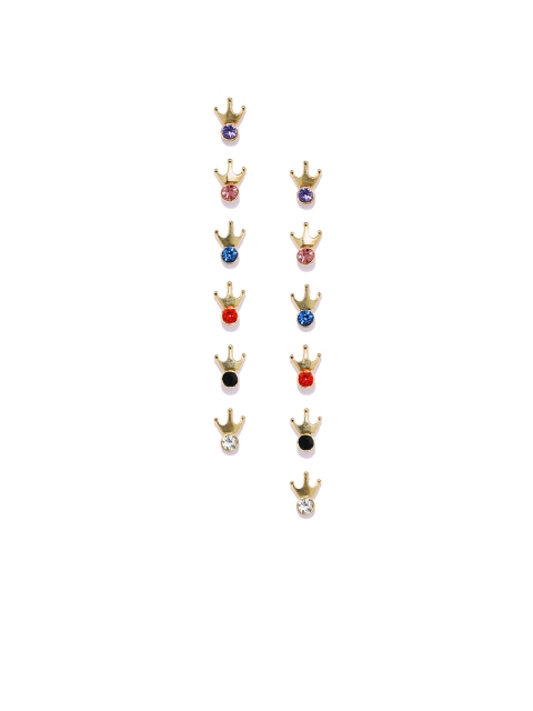 

OOMPH Set of 6 Gold-Plated Contemporary Studs, Multi