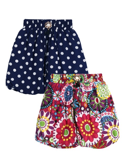 

SWEET ANGEL Girls Pack of 2 Printed Loose Fit Regular Shorts, Navy blue