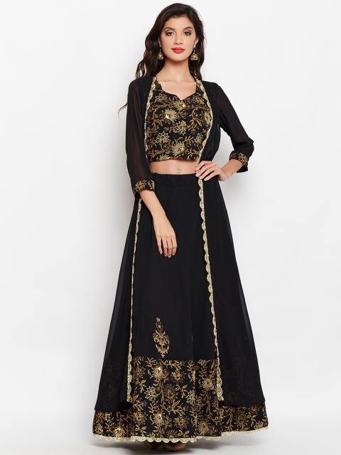 

studio rasa Black Printed Embroidered Ready To Wear Lehenga with Blouse