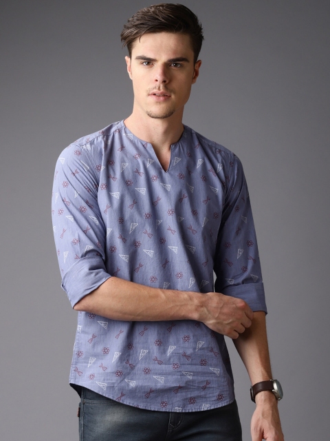 

Bene Kleed Men Blue Printed Straight Kurta