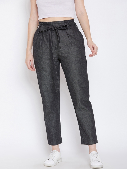 

Zastraa Women Charcoal Black Slim Fit Solid Peg Trousers