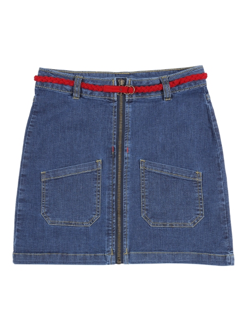 

Pantaloons Junior Girl's Blue Solid Denim Straight Pure Cotton Skirt