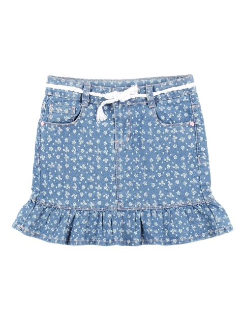 

Pantaloons Junior Girl's Blue Solid Denim Straight Pure Cotton Skirt