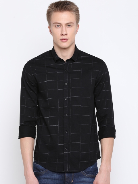 

CINOCCI Men Black Slim Fit Checked Casual Shirt