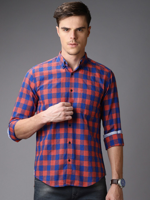 

Bene Kleed Men Red & Blue Slim Fit Checked Casual Shirt
