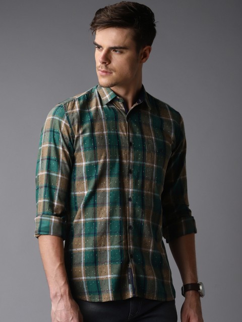 

Bene Kleed Men Green Smart Slim Fit Checked Casual Shirt