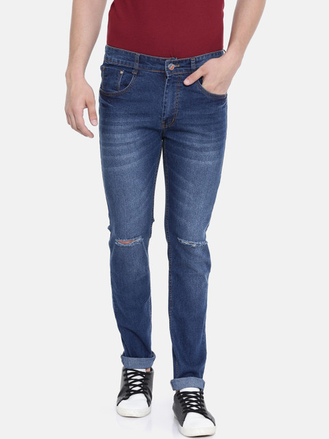 

CINOCCI Men Blue Slim Fit Mid-Rise Slash Knee Stretchable Jeans