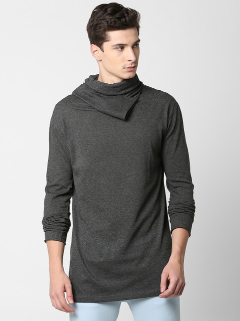 

SKULT by Shahid Kapoor Men Grey Solid Cowl Neck T-shirt