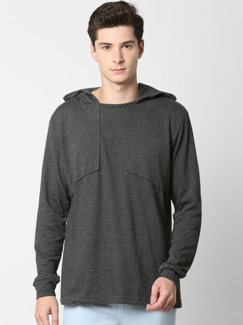 

SKULT by Shahid Kapoor Men Grey Solid Hood T-shirt