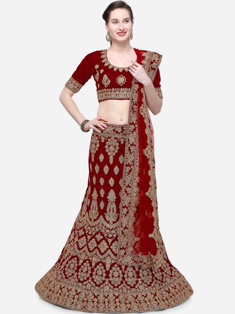 

V SALES Maroon Semi-Stitched Lehenga & Blouse with Dupatta