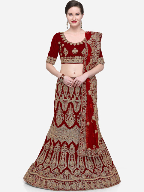 

V SALES Maroon Semi-Stitched Lehenga & Blouse with Dupatta