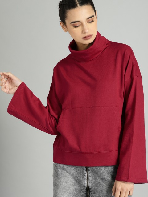

Roadster Women Maroon Solid Sweatshirt