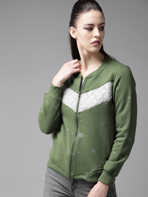 

Roadster Women Green & Grey Printed Sweatshirt